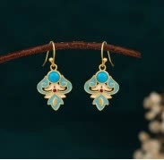 Buddha Stones Copper Enamel Turquoise Positive Drop Earrings - Enamel Turquoise Earrings(Copper Posts) - image 0