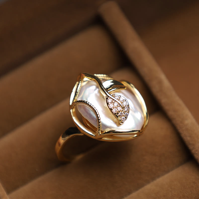 Buddha Stones Pearl Copper Plated Gold Flower Happiness Wealth Ring - White(Adjustable) - With Box - image 8