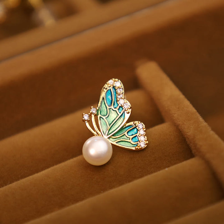 Buddha Stones 925 Sterling Silver Posts 18K Gold Plated Copper Natural Pearl Butterfly Healing Stud Earrings - image 2