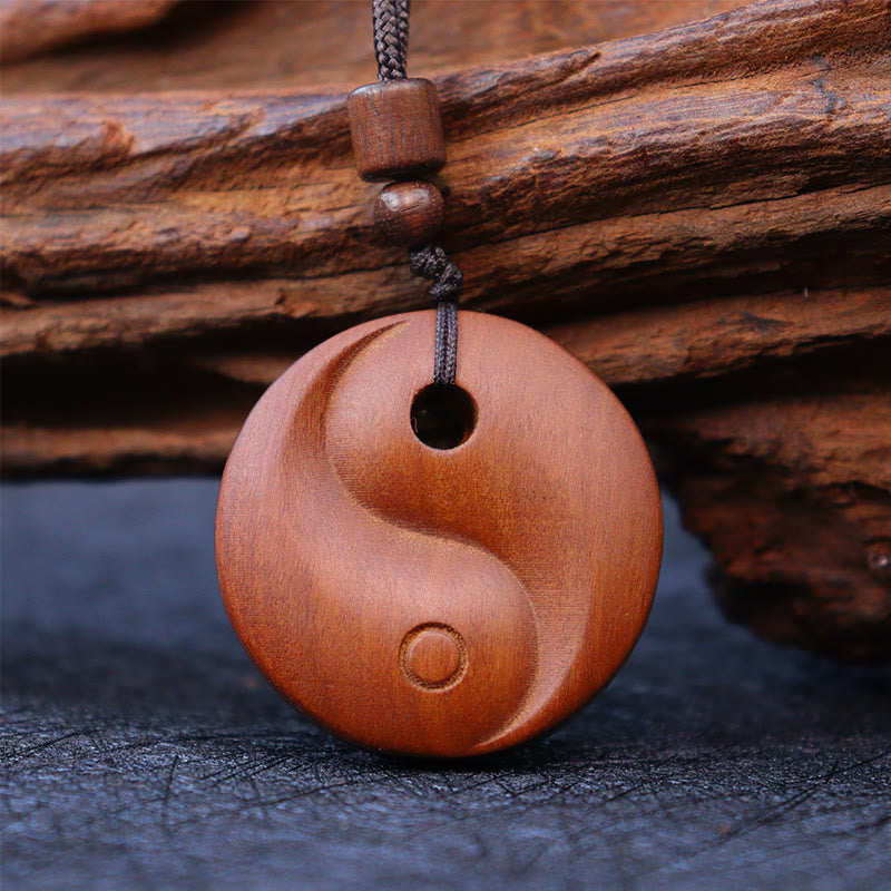 Buddha Stones Lightning Struck Jujube Wood Yin Yang Luck Protection Necklace Pendant - Lightning Struck Jujube Wood - image 0