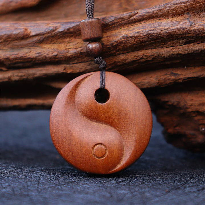 Buddha Stones Lightning Struck Jujube Wood Yin Yang Luck Protection Necklace Pendant - Lightning Struck Jujube Wood - image 0