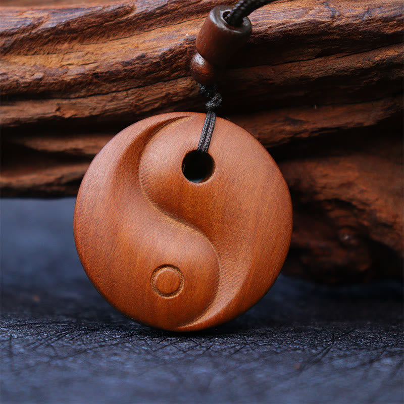 Buddha Stones Lightning Struck Jujube Wood Yin Yang Luck Protection Necklace Pendant - image 2