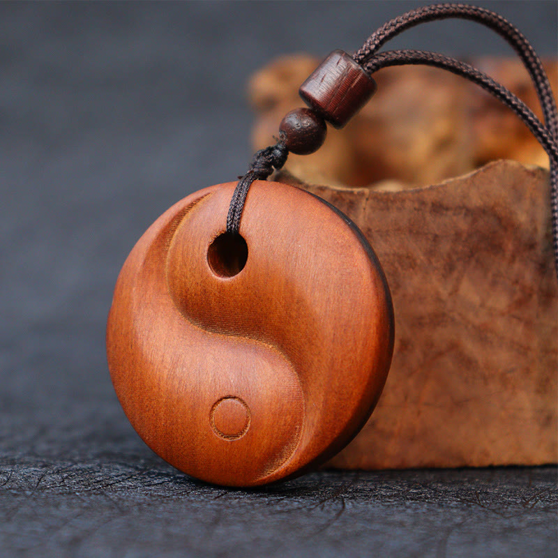 Buddha Stones Lightning Struck Jujube Wood Yin Yang Luck Protection Necklace Pendant - image 1