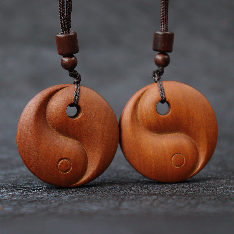 Buddha Stones Lightning Struck Jujube Wood Yin Yang Luck Protection Necklace Pendant - image 5