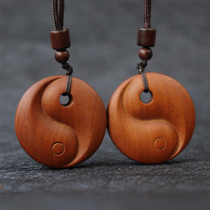 Buddha Stones Lightning Struck Jujube Wood Yin Yang Luck Protection Necklace Pendant - image 5