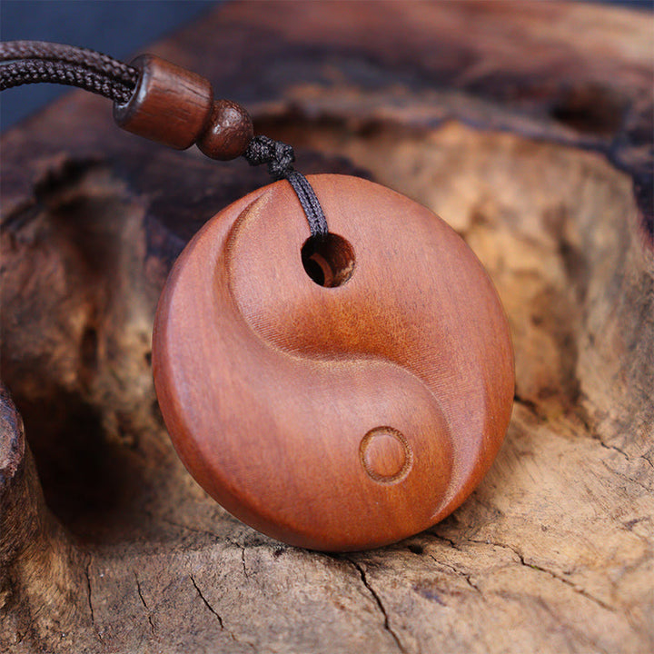 Buddha Stones Lightning Struck Jujube Wood Yin Yang Luck Protection Necklace Pendant - image 3