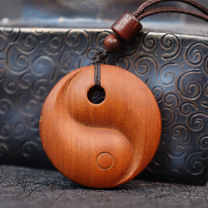 Buddha Stones Lightning Struck Jujube Wood Yin Yang Luck Protection Necklace Pendant - image 4