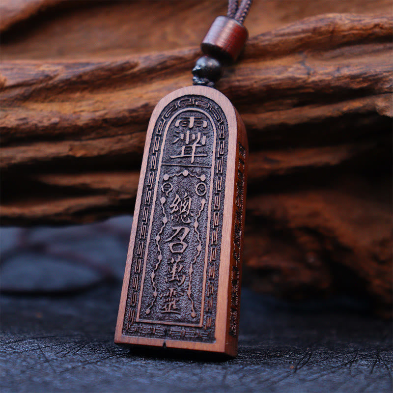 Buddha Stones Lightning Struck Jujube Wood Taoist Five Thunder Order Luck Protection Necklace Pendant - Lightning Struck Jujube Wood(Luck♥Ward Off Evil Spirits) - image 0