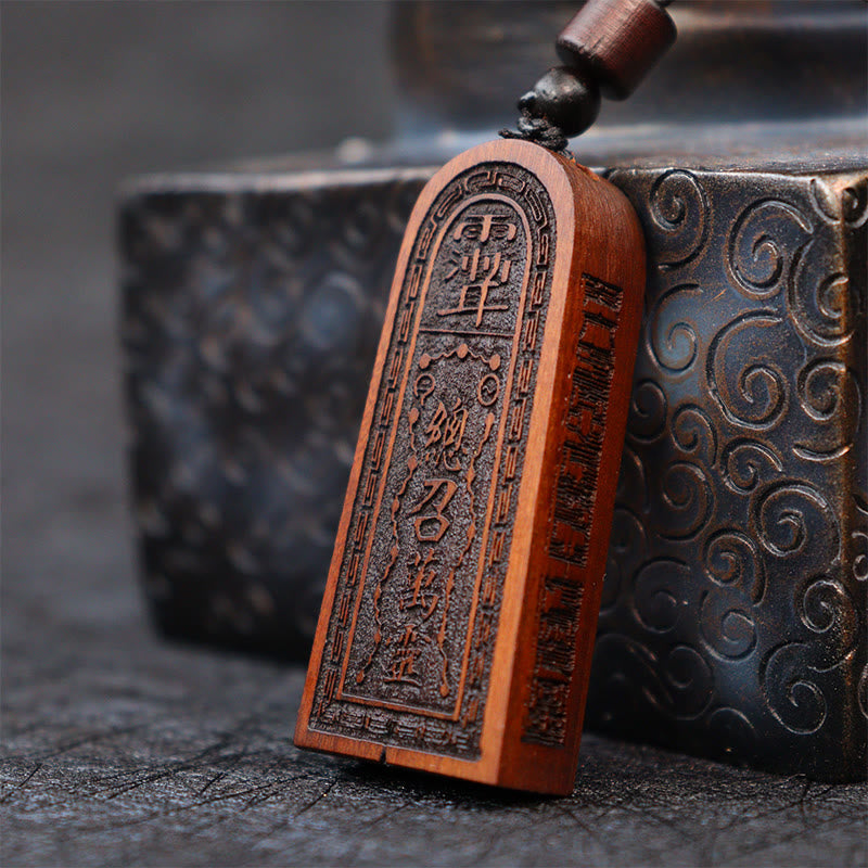 Buddha Stones Lightning Struck Jujube Wood Taoist Five Thunder Order Luck Protection Necklace Pendant - image 2