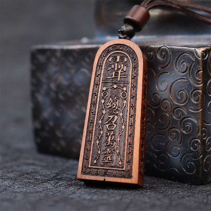 Buddha Stones Lightning Struck Jujube Wood Taoist Five Thunder Order Luck Protection Necklace Pendant - image 3