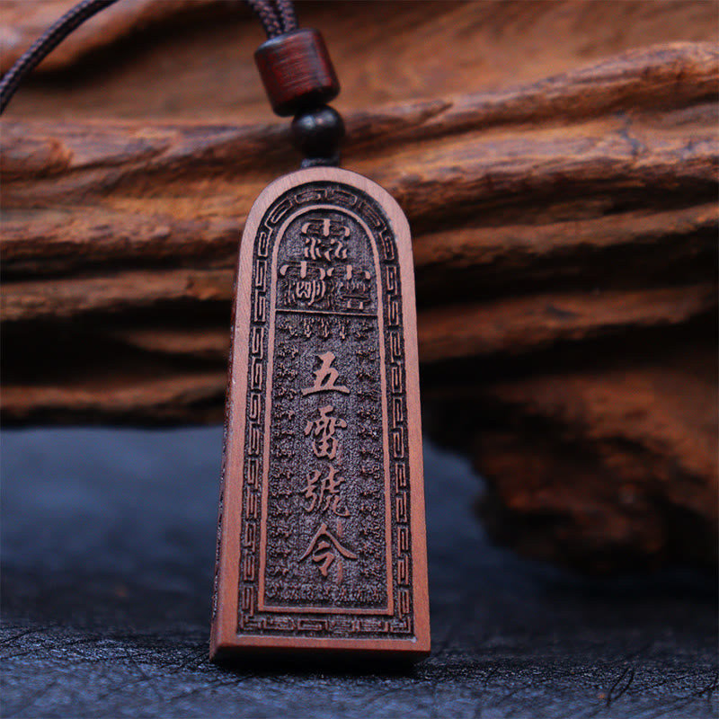 Buddha Stones Lightning Struck Jujube Wood Taoist Five Thunder Order Luck Protection Necklace Pendant - image 4