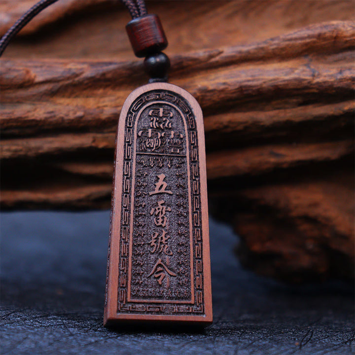 Buddha Stones Lightning Struck Jujube Wood Taoist Five Thunder Order Luck Protection Necklace Pendant - image 4