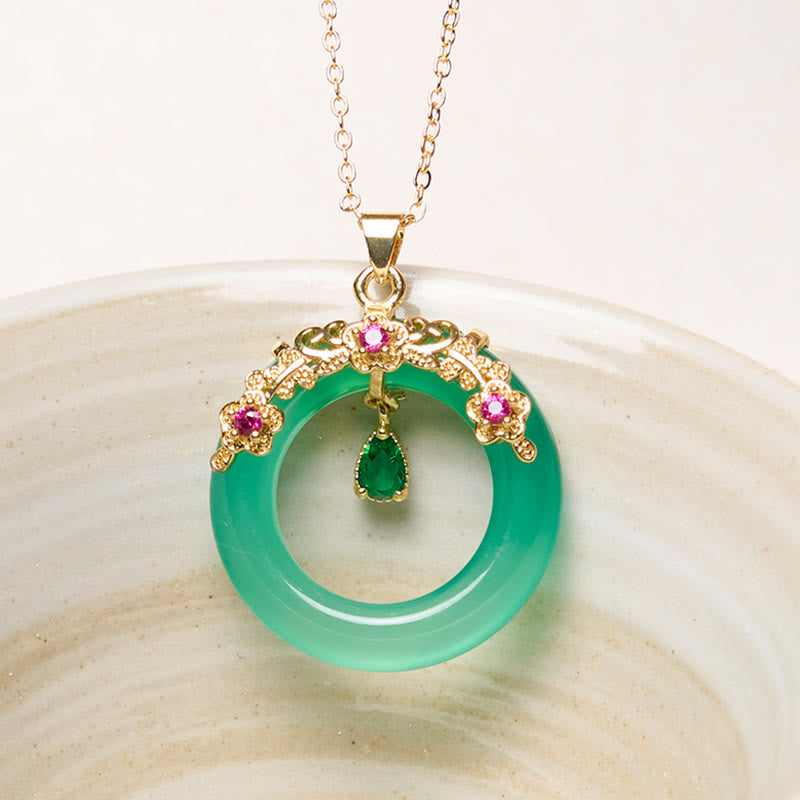Buddha Stones Green Chalcedony Peace Buckle Design Strength Necklace Pendant - Green Chalcedony - image 0