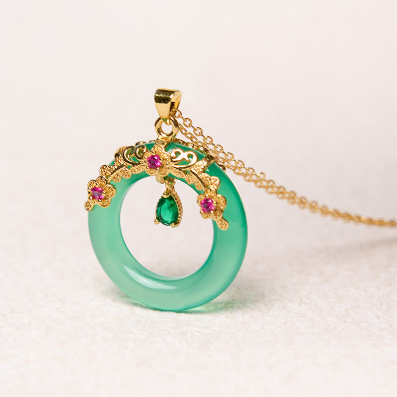Buddha Stones Green Chalcedony Peace Buckle Design Strength Necklace Pendant - image 9