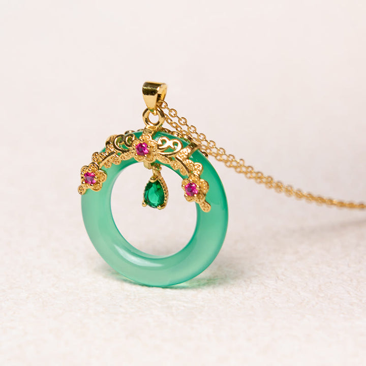 Buddha Stones Green Chalcedony Peace Buckle Design Strength Necklace Pendant - image 9