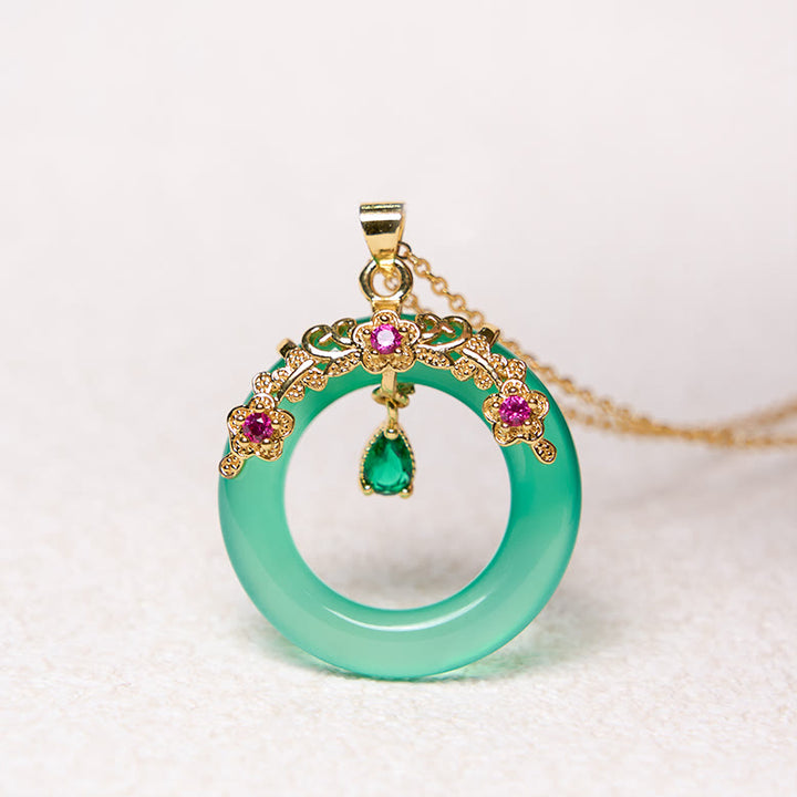 Buddha Stones Green Chalcedony Peace Buckle Design Strength Necklace Pendant - image 7