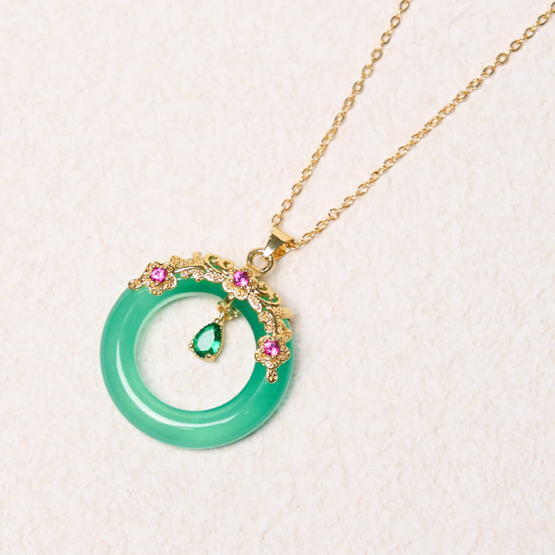 Buddha Stones Green Chalcedony Peace Buckle Design Strength Necklace Pendant - image 2