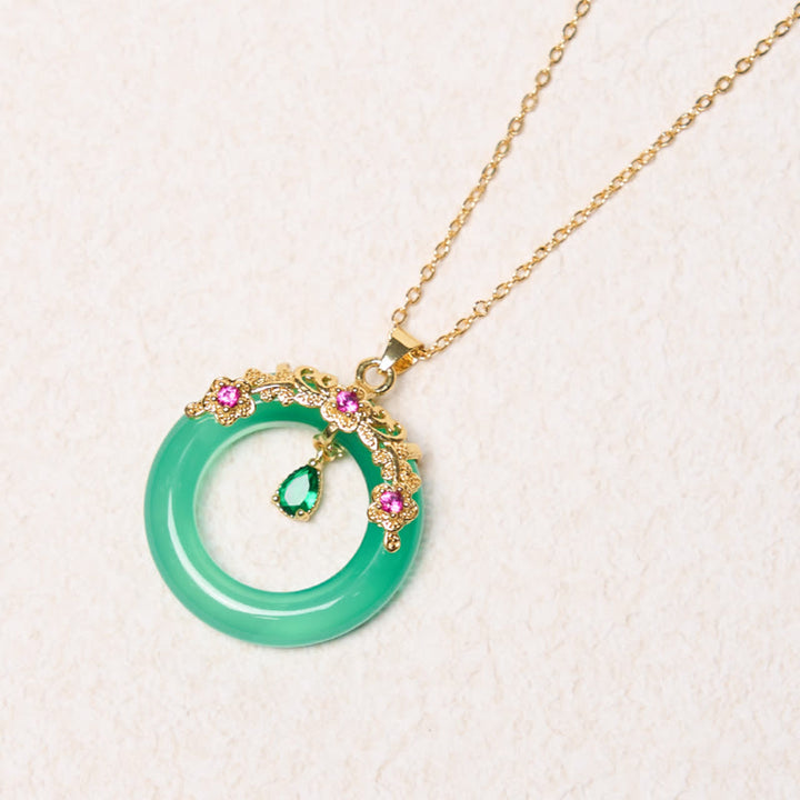 Buddha Stones Green Chalcedony Peace Buckle Design Strength Necklace Pendant - image 2
