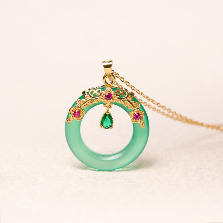 Buddha Stones Green Chalcedony Peace Buckle Design Strength Necklace Pendant - image 6
