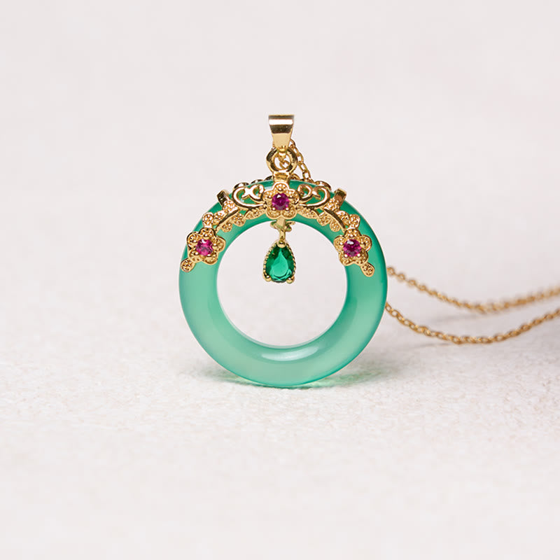 Buddha Stones Green Chalcedony Peace Buckle Design Strength Necklace Pendant - image 8