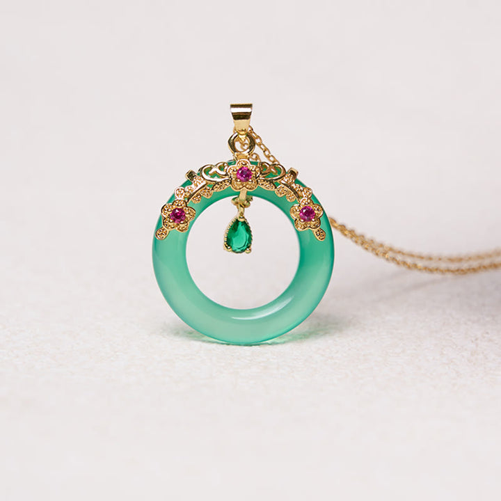 Buddha Stones Green Chalcedony Peace Buckle Design Strength Necklace Pendant - image 10