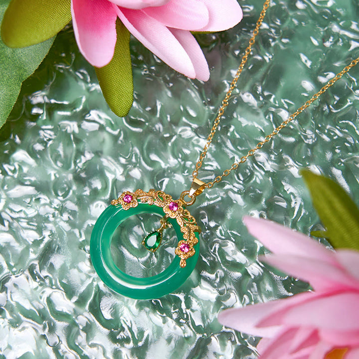 Buddha Stones Green Chalcedony Peace Buckle Design Strength Necklace Pendant - image 13