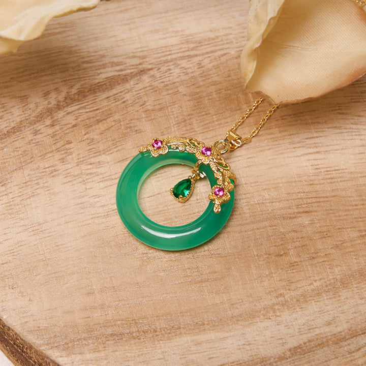 Buddha Stones Green Chalcedony Peace Buckle Design Strength Necklace Pendant - image 3