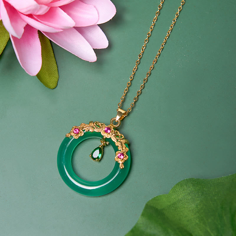 Buddha Stones Green Chalcedony Peace Buckle Design Strength Necklace Pendant - image 5