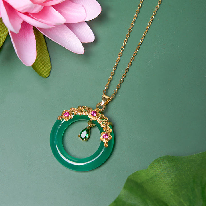 Buddha Stones Green Chalcedony Peace Buckle Design Strength Necklace Pendant - image 5