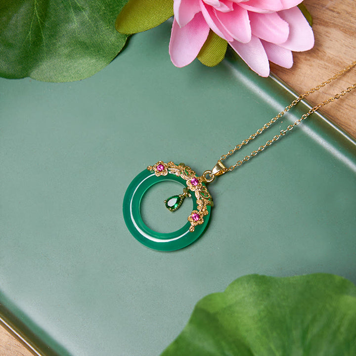 Buddha Stones Green Chalcedony Peace Buckle Design Strength Necklace Pendant - image 4