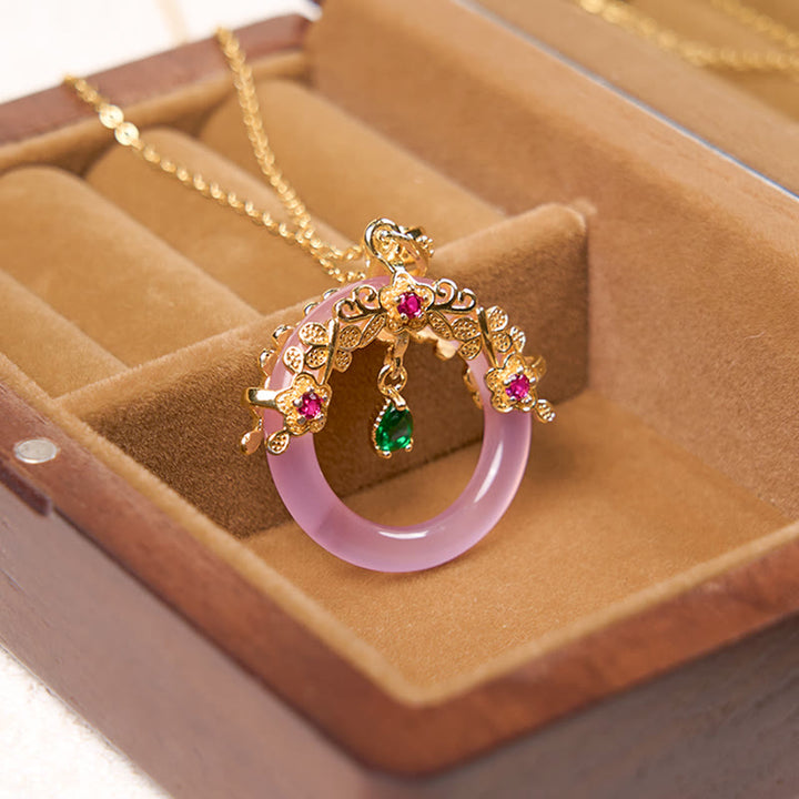Buddha Stones Green Chalcedony Peace Buckle Design Strength Necklace Pendant - image 18