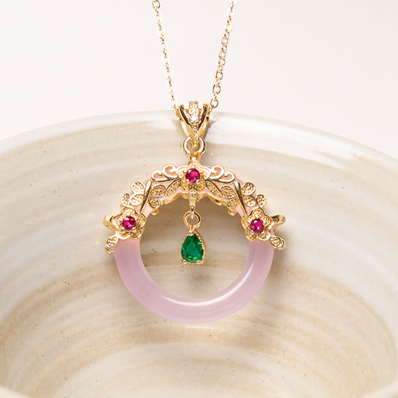 Buddha Stones Green Chalcedony Peace Buckle Design Strength Necklace Pendant - Pink Chalcedony - image 15