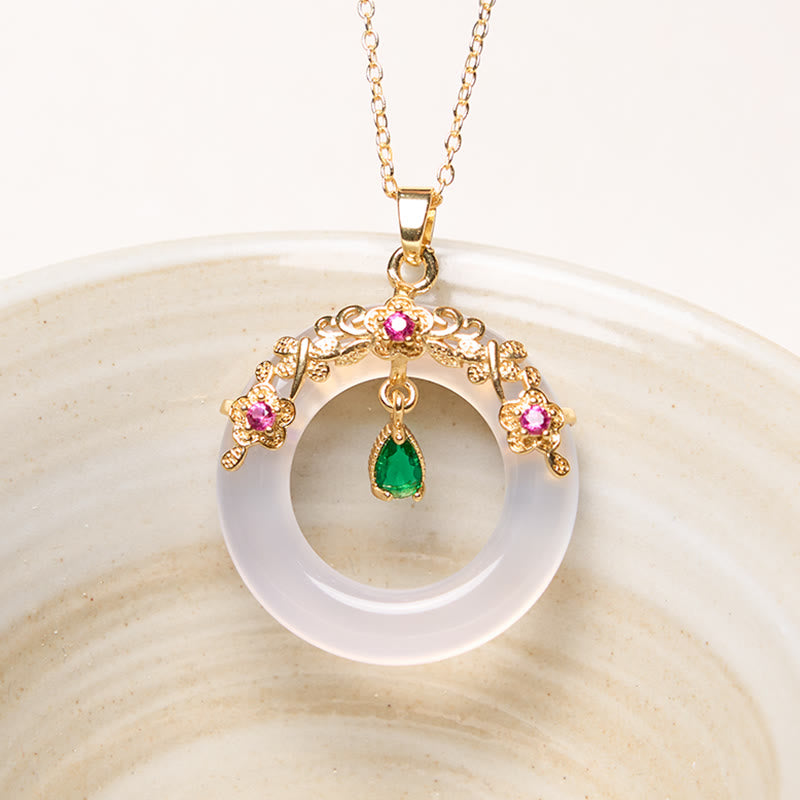Buddha Stones Green Chalcedony Peace Buckle Design Strength Necklace Pendant - White Chalcedony - image 21
