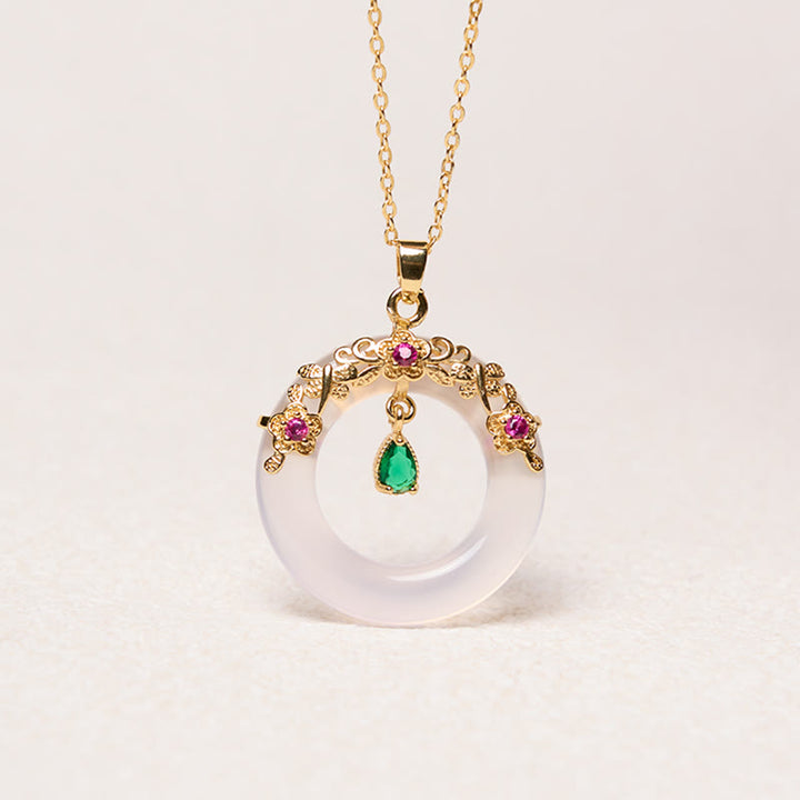 Buddha Stones Green Chalcedony Peace Buckle Design Strength Necklace Pendant - image 22