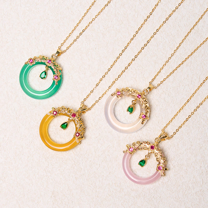 Buddha Stones Green Chalcedony Peace Buckle Design Strength Necklace Pendant - image 1