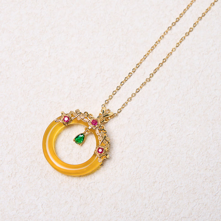 Buddha Stones Green Chalcedony Peace Buckle Design Strength Necklace Pendant - image 28