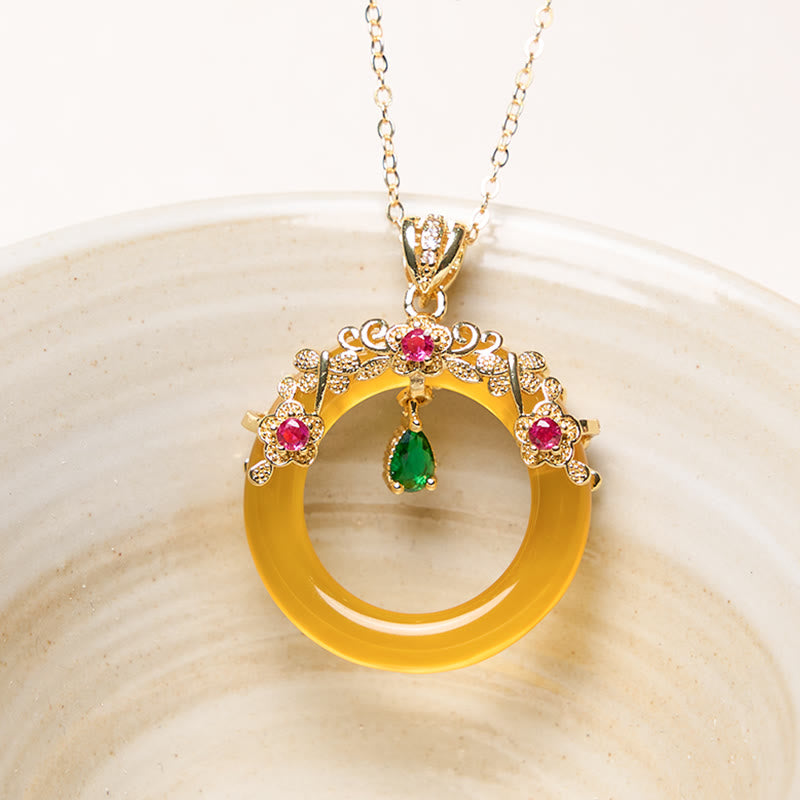 Buddha Stones Green Chalcedony Peace Buckle Design Strength Necklace Pendant - Yellow Chalcedony - image 27