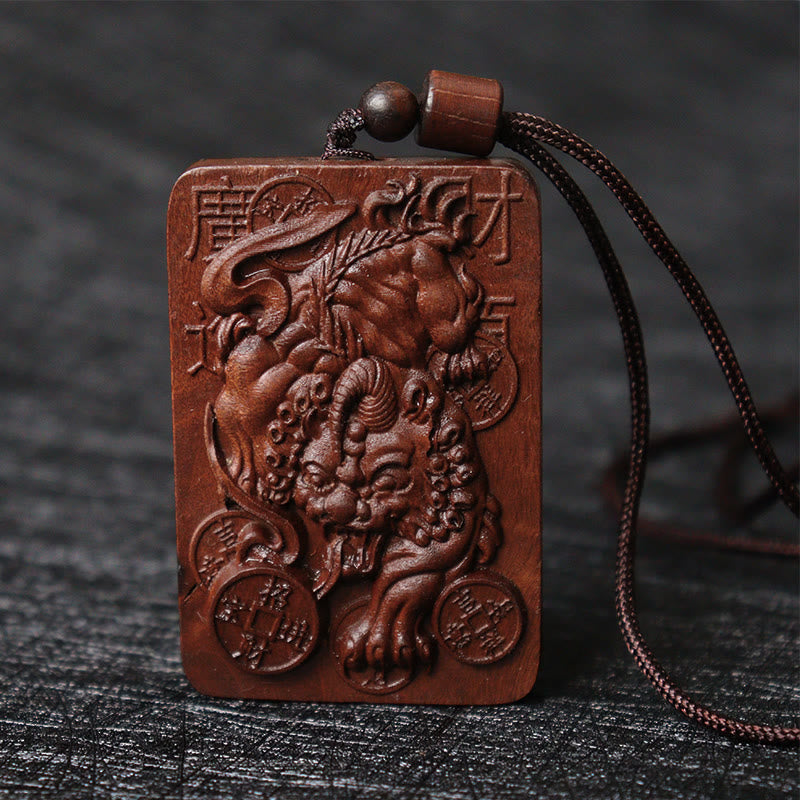 Buddha Stones Natural Lightning Struck Jujube Wood PiXiu Copper Coin Good Fortune Necklace Pendant - image 6