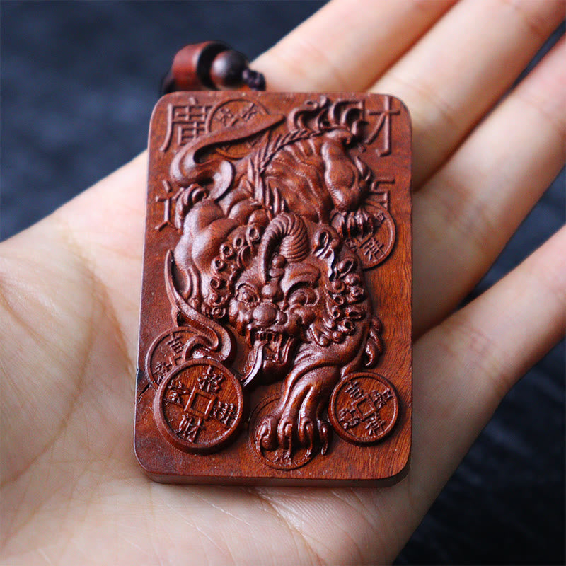 Buddha Stones Natural Lightning Struck Jujube Wood PiXiu Copper Coin Good Fortune Necklace Pendant - image 10