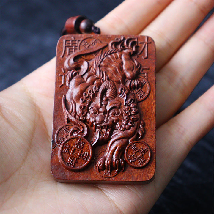 Buddha Stones Natural Lightning Struck Jujube Wood PiXiu Copper Coin Good Fortune Necklace Pendant - image 10