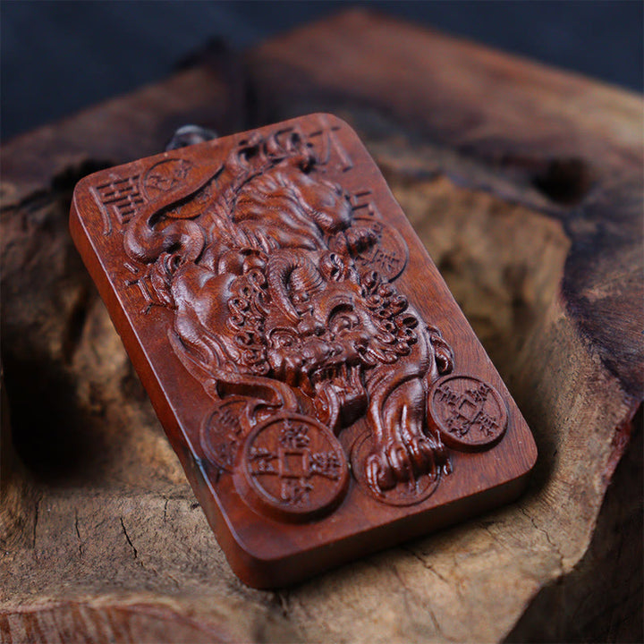 Buddha Stones Natural Lightning Struck Jujube Wood PiXiu Copper Coin Good Fortune Necklace Pendant - image 7