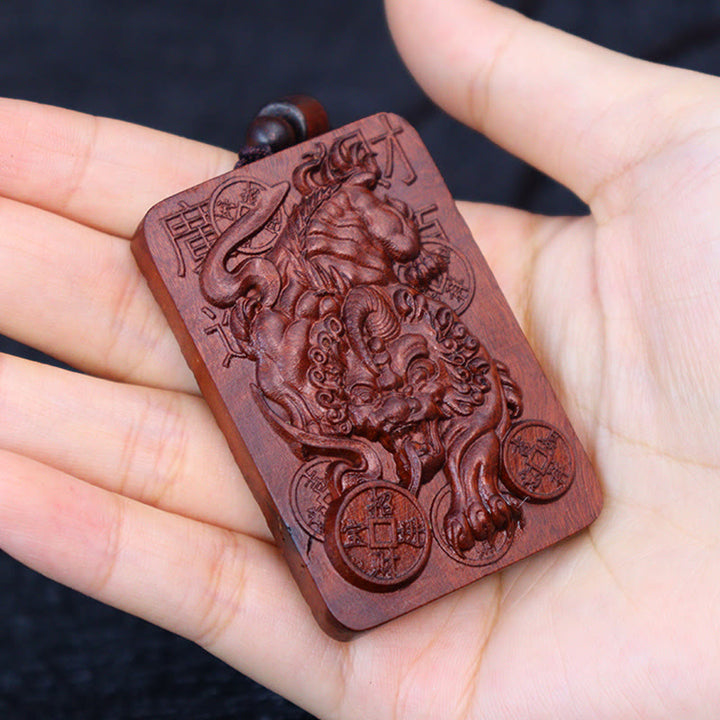 Buddha Stones Natural Lightning Struck Jujube Wood PiXiu Copper Coin Good Fortune Necklace Pendant - image 8