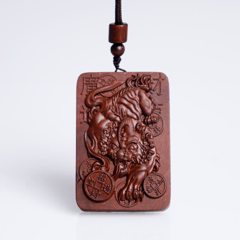 Buddha Stones Natural Lightning Struck Jujube Wood PiXiu Copper Coin Good Fortune Necklace Pendant - image 9