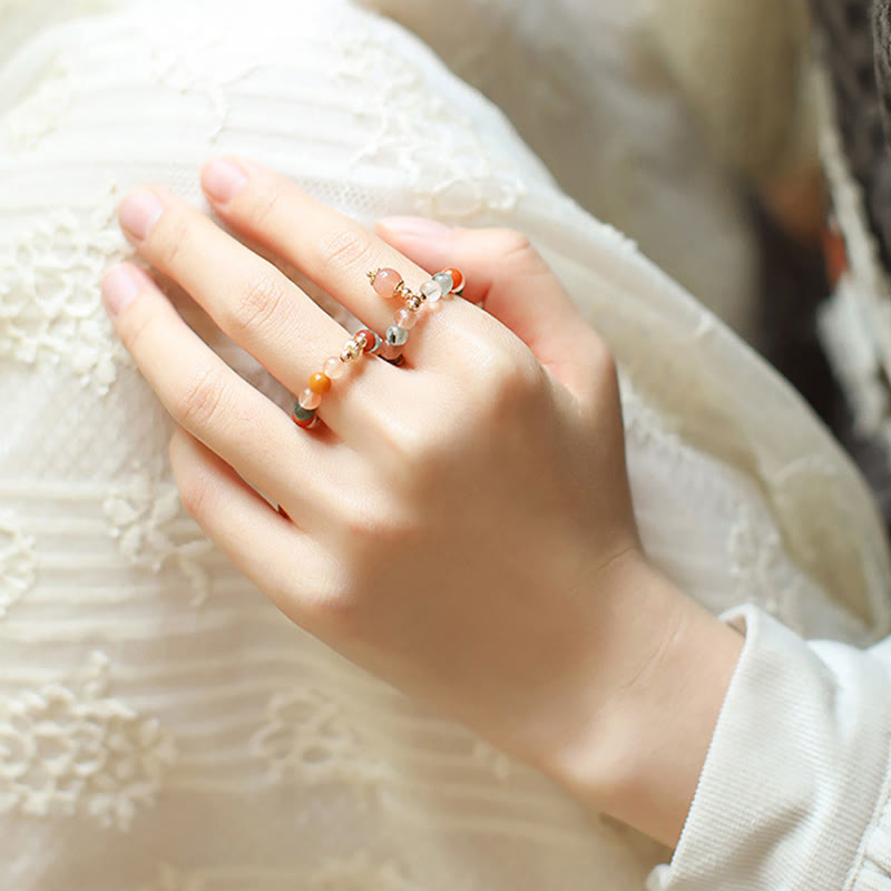 Buddha Stones 14k Gold Plated Copper Fu Lu Shou Crystal Peach Moonstone Happiness Wealth Ring - image 10