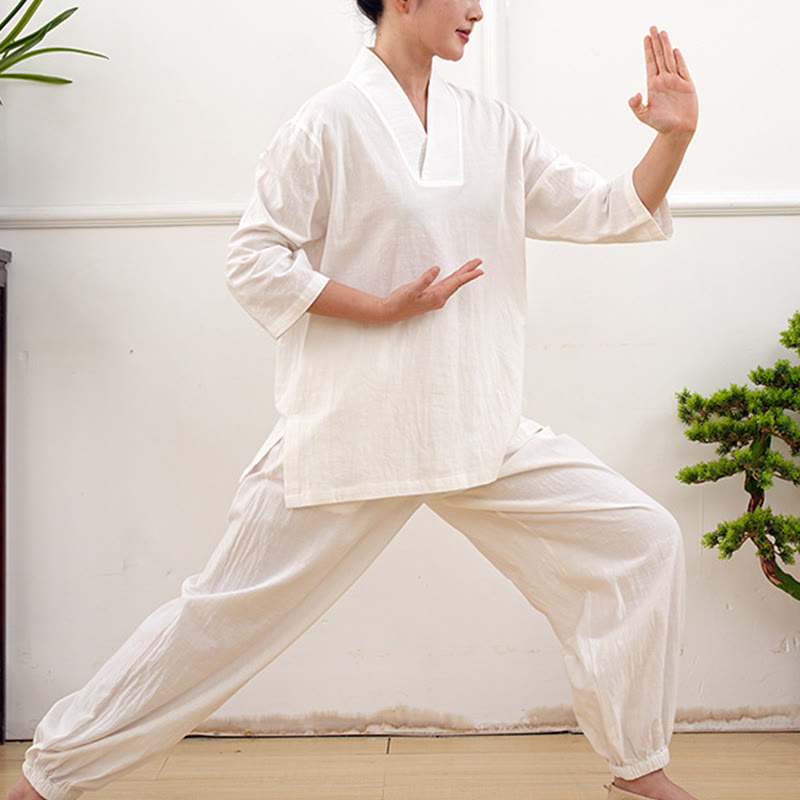 Buddha Stones 2Pcs V-Neck Three Quarter Sleeve Shirt Top Pants Meditation Zen Tai Chi Clothing Women's Set - image 21