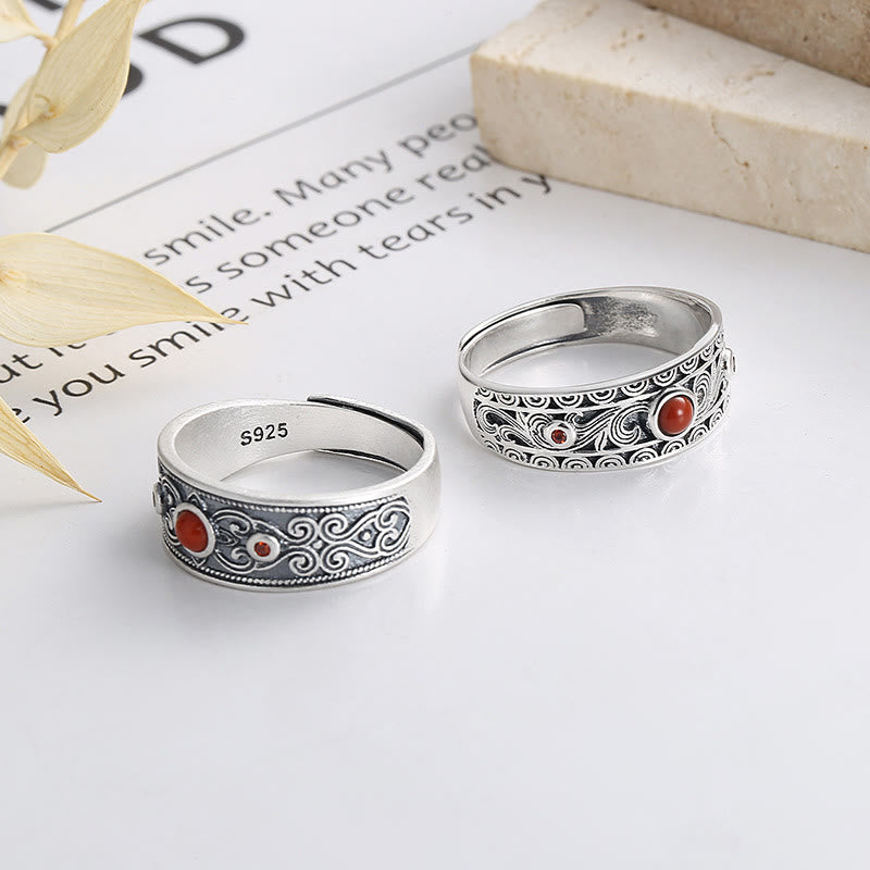 Buddha Stones 925 Sterling Silver Embedded Red Agate Auspicious Clouds Logical Thinking Ring - image 6