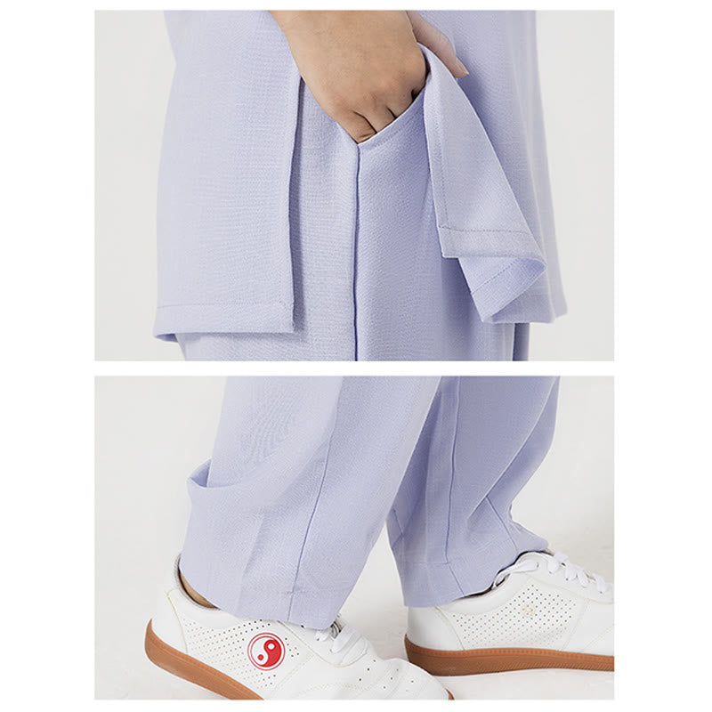 Buddha Stones 2Pcs Buttons Three Quarter Sleeve Shirt Top Pants Meditation Zen Tai Chi Cotton Linen Clothing Women's Set - image 7