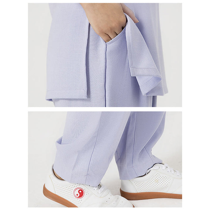 Buddha Stones 2Pcs Buttons Three Quarter Sleeve Shirt Top Pants Meditation Zen Tai Chi Cotton Linen Clothing Women's Set - image 7