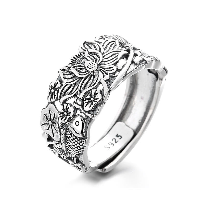 Buddha Stones 925 Sterling Silver Koi Fish Lotus Flower Prosperity Ring - Lotus Koi Fish About 4.5g(Adjustable) - image 8