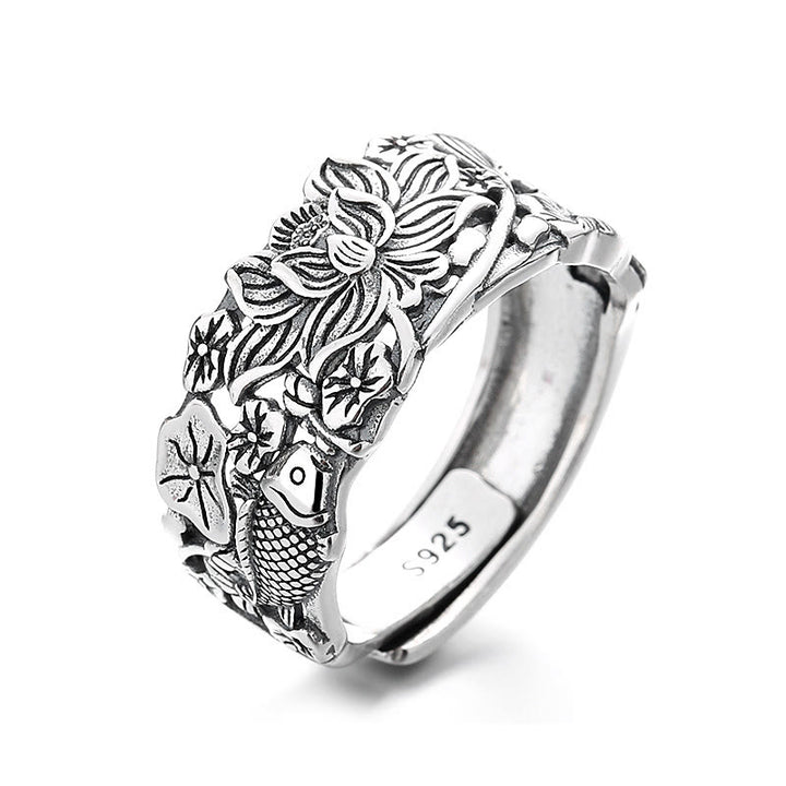 Buddha Stones 925 Sterling Silver Koi Fish Lotus Flower Prosperity Ring - Lotus Koi Fish About 4.5g(Adjustable) - image 8
